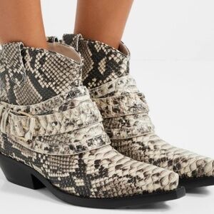 Zimmermann Cowboy Boots Booties Snakeskin Python Embossed Buckle Stud Ankle Sz 9